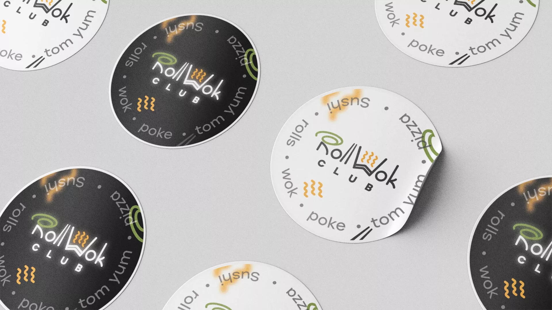 Разработка наклеек для суши-бара «Roll Wok Club» в Костерёво